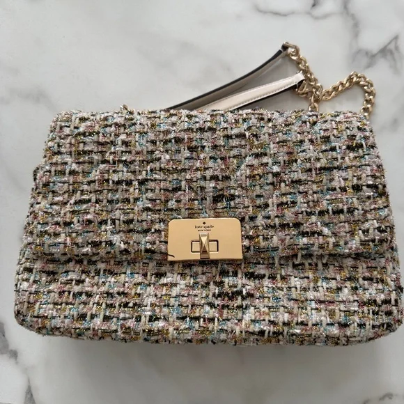 Kate Spade Outlet Tweed Shoulder Bag | Turn Lock | Chain Strap - Picture 1 of 5